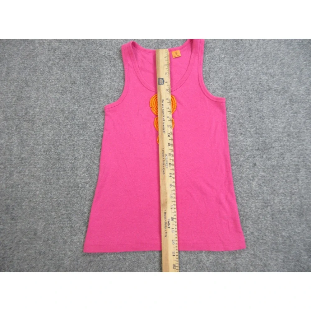 Tory Burch Tank Top Womens XS Pink 100% Cotton Beaded Rhinestone Scoop Neck
